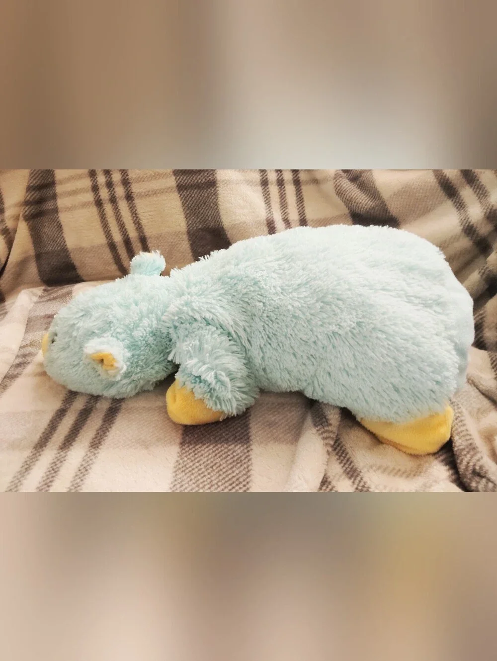 Vintage Pillow Pet. Super Rare Blue Yellow Bear Pillow Pet. Plush Toy Bear.